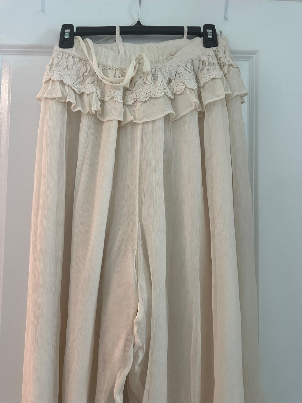 Free People Cream Boho Wide-Leg Jumpsuit with Lace Trim - Picture 3 of 5